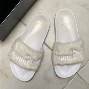 White fenty slides